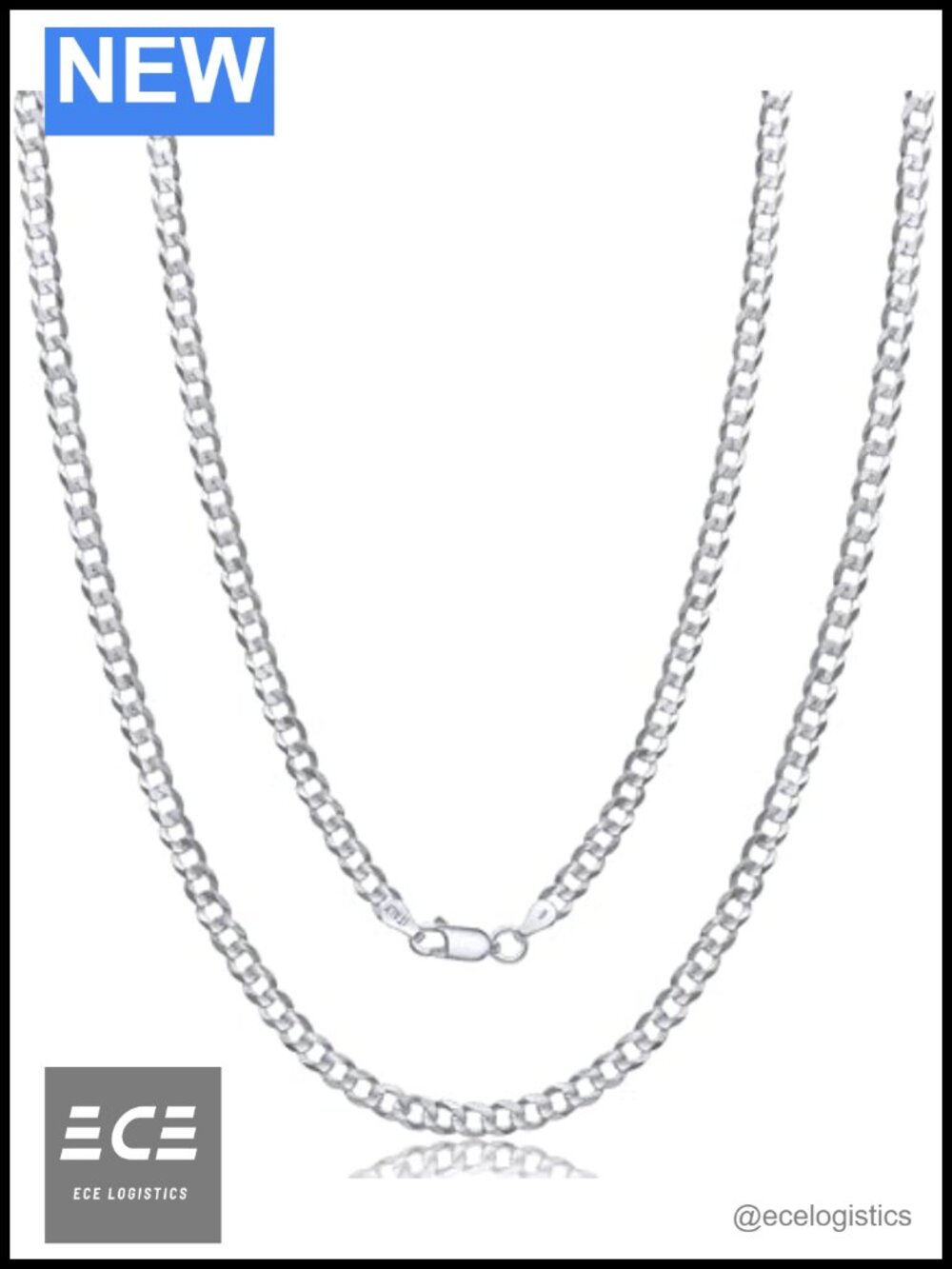 925 Sterling Silver 5mm Curb Cuban Link Chain Necklace 22" Lobster Clasp